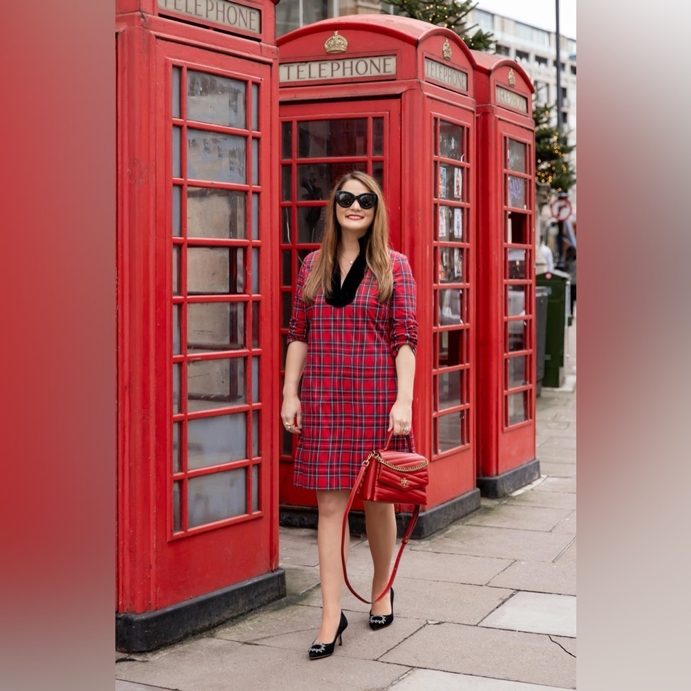 Sail to Sable STS Red Tartan Plaid Velvet Trim Dress XS NWT